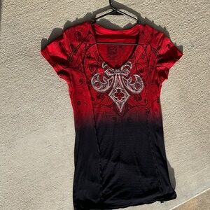 Affliction Red and Black Short Sleeve Tee